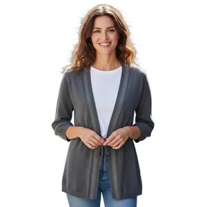 Velvet by Graham & Spencer Gray Cashmere Tie Cardigan with Glitter Lapels- Small